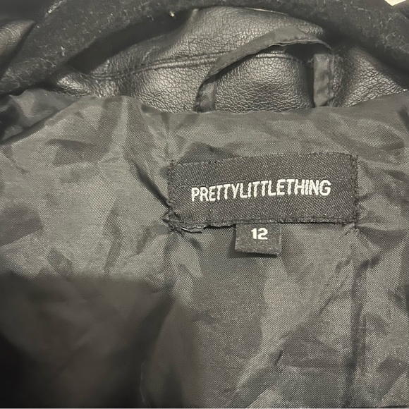 PrettyLittleThing Black Basic Faux Leather Biker Jacket Size 12 - Picture 8 of 8